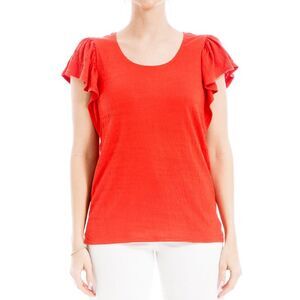 Max Studio Womens  Flutter Sleeve Crinkle Jersey Top, Red
